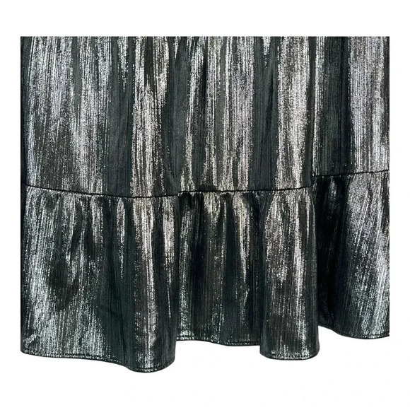 Ann Taylor LOFT Silver Metallic Tiered Mini‎ Skirt Elastic Women Size Medium - Picture 2 of 7